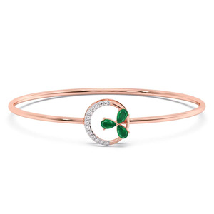 Bracelet en diamant Green Petal Orbit avec cadre fin en or rose et motif floral circulaire central - Product Image 2