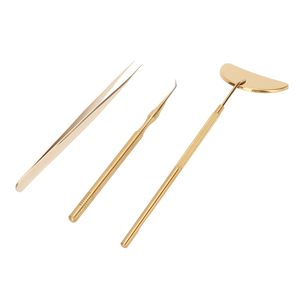 3pcs Gold <b>Eyelash</b> Extension <b>Tools</b> Set Mirror Tweezers Separator Portable Oval Case Metal <b>Beauty</b> <b>Tool</b> - Product Image 2