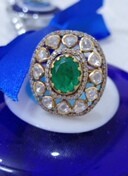 Women's Silver 18K <b>Gold</b> Plated Oval Cluster Floral Pave Setting Green Doublet Classic <b>Cocktail</b> <b>Ring</b> for Wedding Jewelry - Product Image 2