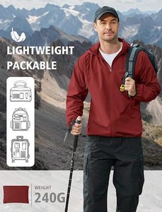 Men's <b>Red</b> Hooded <b>Windbreaker</b> Jacket With Zipper Closure Casual Polyester Coat Autumn Outwear Regular Fit - Product Image 6