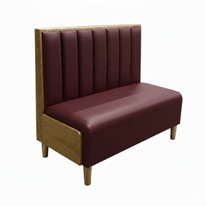 Asientos de Cuero PU Color Bronceado Estilo Mediados de Siglo para Restaurante, Banco de Comedor con Respaldo de Canal <span class=keywords><strong>Vertical</strong></span> y Base de Madera para Cafetería, Bar, Hotel - Product Image 3