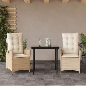 Juego de comedor de patio de 3 piezas de ratán polivinílico beige con cojines Colección elegante de muebles de exterior - Product Image 1