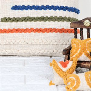 Hand Tufted Texture Boho Ivory and Orange Fringe Cushion Cover Handmade Decorative <b>Pillow</b> <b>Case</b> for Sofa Bedroom Living Room Home - Product Image 6