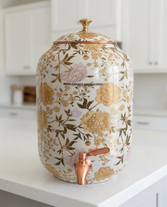 Distributeur d'eau en cuivre pur gravé de motifs floraux, distributeur d'eau en cuivre de qualité supérieure avec design floral, distributeur d'eau en cuivre haut de gamme - Product Image 1