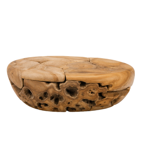 Mesa de Centro ARTERRA de Lujo con Mosaico de Raíz de Teca Ovalada, Base Hueca Única, Mesa de Acento de Madera, Muebles Premium para Resort - Product Image 1