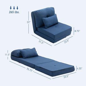 Poltrona Letto Convertibile Blu Scuro con Schienale Regolabile, Divano Pieghevole Imbottito Estensibile - Product Image 3