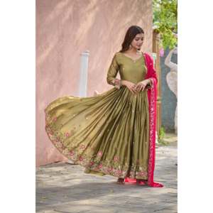 Pent and Beautiful Designer Gown with Dupatta for Parties <b>Indian</b> & <b>Pakistani</b> <b>Clothing</b> - Product Image 1