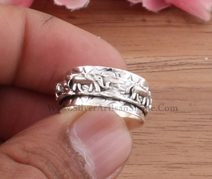 Bague tournante anti-stress en argent sterling 925 motif éléphant, alliance pour femmes et hommes, bijoux animaliers bohèmes, vente en gros - Product Image 1