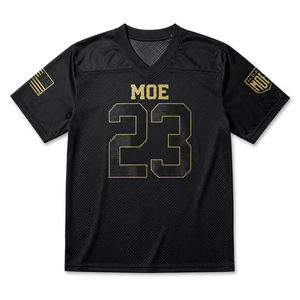 เสื้อเจอร์ซีย์อเมริกันฟุตบอลสีดำทองสำหรับผู้หญิง แบบสั่งทำพิเศษ พร้อมงานปักคุณภาพสูง ทรงโอเวอร์ไซส์ สไตล์สตรีทแวร์ ระบายอากาศได้ดี เหมาะสำหรับเล่นกีฬา - Product Image 1