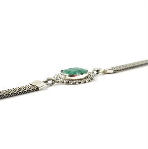 Pulsera de plata con esmeralda natural de lujo, plata de ley 925 maciza, joyería tallada a mano de la India. - Product Image 2