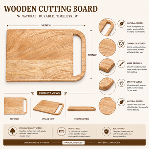 Planche à découper en bois avec poignée |   Planche à découper et à servir multifonctionnelle |   Planche de cuisine rectangulaire en bois - Product Image 5