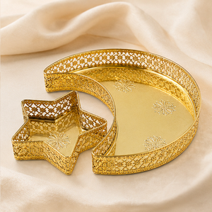 Wholesale Luxury <b>Gold</b> Metal Ramadan <b>Serving</b> <b>Tray</b> Set Crescent Moon Star Platter for Eid Mubarak Tabletop Islamic Party Supplies - Product Image 1