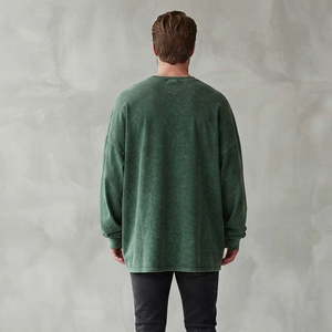 Camiseta de manga larga holgada para hombre, estilo vintage, lavado a la piedra, de algodón grueso, cuello redondo, informal, estilo urbano - Product Image 3