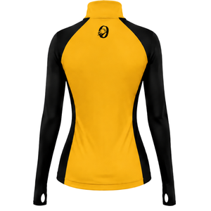 Haut de sport pour femme à col zippé, jaune doré, manches longues, ajusté, pour entraînement sportif, col montant, avec passe-pouce, performance Activewear - Product Image 2