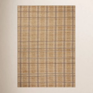 Tapis de sol rectangulaire en jute à motif écossais, style ferme, tissage plat, pour salon, à poils ras, beige et marron - Product Image 4