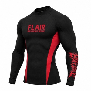 Flair <b>Men's</b> <b>Black</b> And Red Long Sleeve Compression <b>Shirt</b> Red Flame Pattern Quick Dry <b>Slim</b> <b>Fit</b> Sporty O-Neck Base Layer - Product Image 5