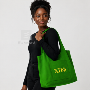 Sac fourre-tout personnalisé Chi Eta Phi Sorority, vert et jaune, logo brodé, grande capacité, toile, pour femme, usage quotidien - Product Image 3