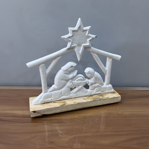 White Nativity Scene Figurine with Star Top Tabletop Religious Decoration <b>Christmas</b> Living Room Modern Aluminium/Wood Sculpture - Product Image 5