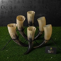 Corne à boire viking en corne de buffle naturelle avec support en fer, artisanale, vaisselle médiévale