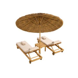 Conjunto de Tumbonas para Patio ARTERRA Premium, Tumbona de Madera de Teca con Sombrilla de Techo, Muebles de Lujo para Hotel o Villa - Product Image 3