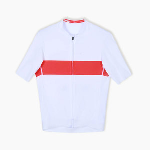Maillot de cyclisme blanc pour hommes, avec rayures horizontales rouges, en Polyester respirant, à manches courtes, haut de vélo, chemise de Sport pour adultes - Product Image 1