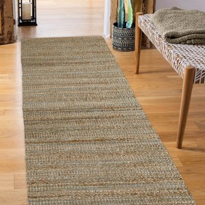 Tapis rectangulaire en jute fait main, tissage plat, rayé, style bohème, écologique, nettoyage localisé, à poils courts, pour couloir - Product Image 5