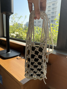 Sac bandoulière en macramé fait main avec perles, doublure en polyester, pochette pour téléphone, léger, élégant, pour le voyage et le quotidien, pour femme - Product Image 3