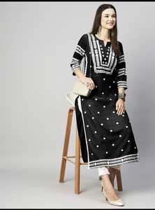Indian Ethanic Wear Cotton Material <b>Kurtis</b> with Beautiful Embroidery Work V Neck Fancy Casual and Daily Wear A Line <b>Kurtis</b> - Product Image 5