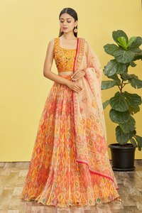 Traditional Embroidered Chiffon <b>Shawl</b> Digital Print Ethnic Women Outfit Resham Mirror Work <b>Wedding</b> Party Dress - Product Image 2