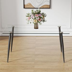 Tavolo da pranzo rettangolare moderno con piano in vetro temperato 4-6 posti gambe in metallo nero per cucina sala da pranzo scrivania - Product Image 2