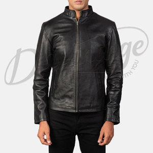 Veste en cuir noir pour homme, style Cafe Racer, coupe ajustée, en véritable peau de mouton, pour l'automne et l'hiver, veste de moto décontractée, col à revers, fermeture éclair, vêtement d'extérieur - Product Image 1