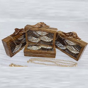 Nacre en bois incrustation feuille conception pochette avec boutons d'oiseaux cadeaux arabe trousse de maquillage femme sac de voyage - Product Image 3