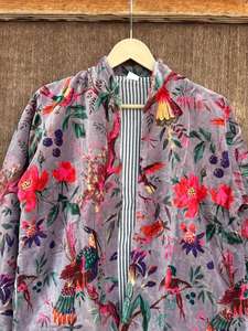 Blouson bomber en velours fleuri, robe kimono à imprimé original - Product Image 4