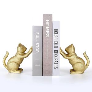 Serre-livres décoratifs en fer de qualité supérieure, motif chat porte-bonheur, doré, style vintage, pour étagère, maison, bureau, à prix réduit - Product Image 1