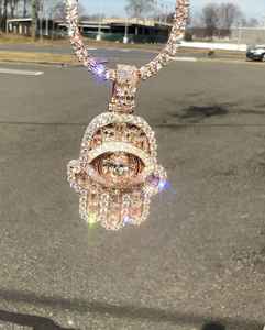 Colgante de Mano de Fátima con Incrustaciones de Diamantes de Imitación Estilo Hip Hop, Talismán de Protección, Regalo de Buena Suerte, Plata 925 - Product Image 1