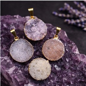 จี้ควอตซ์ดรูซี่ทรงกลมชุบทอง ประดับคริสตัล สำหรับทำสร้อยคอ ต่างหู และเครื่องประดับ - Product Image 2