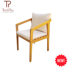 Wood Outdoor <b>Chair</b> With <b>White</b> Cushion Scandinavian Style Solid Back Design For Garden Patio Use - Product Image 5