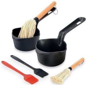 Set di 2 Pezzi: Pentola per Salse e Contenitore per Marinatura in Ghisa con Spazzole per BBQ, Accessori per Barbecue - Product Image 1