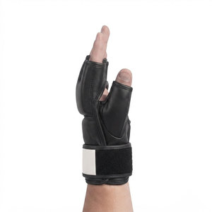 <b>Black</b> Leather MMA Boxing <b>Gloves</b> Half Finger Breathable Moisture-Wicking Lightweight Adjustable Wrist Strap Boxing Martial Arts - Product Image 4