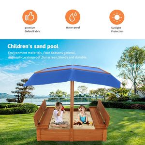 Copertura Sandbox in legno naturale con 2 panca per età 3-8 per Patio con giardino sulla spiaggia o giocattolo con sabbia all'aperto - Product Image 2