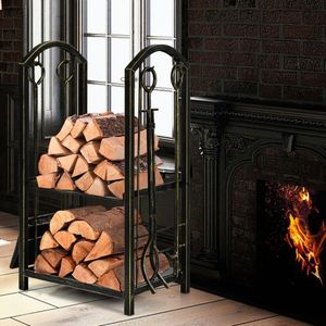 Soporte para Leños de Hierro Resistente con Juego de 4 Herramientas para Decoración Interior del Hogar - Product Image 2