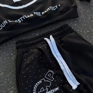 Conjunto Deportivo Oversize para Hombre, Diseño Urbano, Sudadera con Estampado y Pedrería, Pantalones Deportivos - Product Image 4