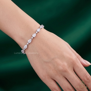 Pear and Round Cut Lab Grown Diamond Tennis <b>Bracelet</b> 14K <b>White</b> Gold Plated Luxury Fine Jewelry for Women - Product Image 4