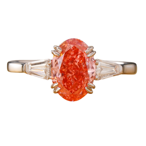 14K <b>Gold</b> Statement <b>Ring</b> with Fancy Vivid Red Oval Lab Grown Diamond Prong Setting VVS2 Clarity <b>Cocktail</b> Jewelry Rarity - Product Image 1