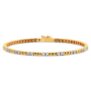 Pulsera de Diamantes con Eslabones Alternados, Banda Flexible de Oro Amarillo y Diseño Geométrico Moderno - Product Image 4