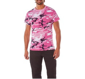 เสื้อยืดลายพรางสีชมพูสำหรับเล่นกีฬาฤดูร้อน ผลิตจากผ้าฝ้าย ดีไซน์ลายพราง เสื้อยืดสีชมพู ระบายอากาศได้ดี ผ้ายืดผสมผ้าฝ้าย - Product Image 3