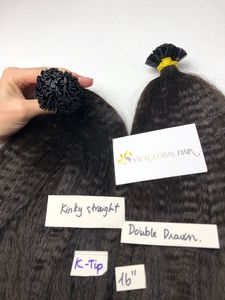 K Tip Kinky Straight Hair 100% Extensiones de cabello humano vietnamita crudo Venta al por mayor Color natural para mujer negra - Product Image 4