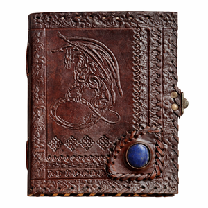 Diario de Cuero Vintage con Tapa Dura, Cuaderno de Bocetos con Piedra Azul, Papel con Borde Rústico, Caligrafía - Regalo - Product Image 1