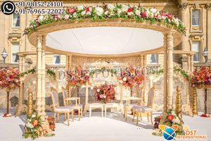 Elegante oro blanco Manavarai Saree función escenario maravilloso anillo de boda hindú función evento escenario elegancia boda fiesta escenario - Product Image 3