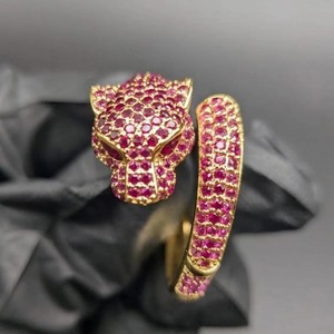 Anillo de Cabeza de Leopardo con Rubí Rosa, Plata 925, Chapado en Oro Blanco de 14K, Anillo de Joyería de Moda Hip Hop de Lujo para Hombre - Product Image 1